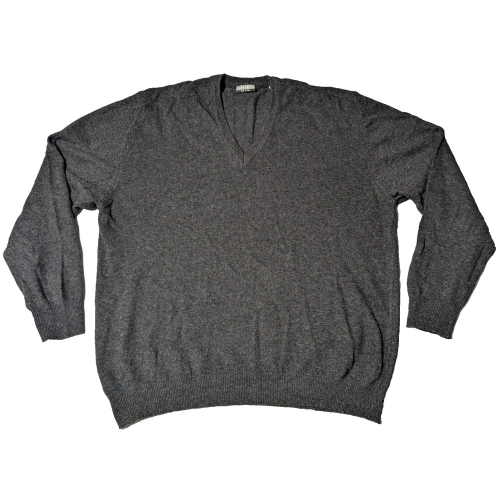 AMARO Men XL‎ Charcoal Gray Wool Nylon Pullover V-Neck Sweater Made In Italy